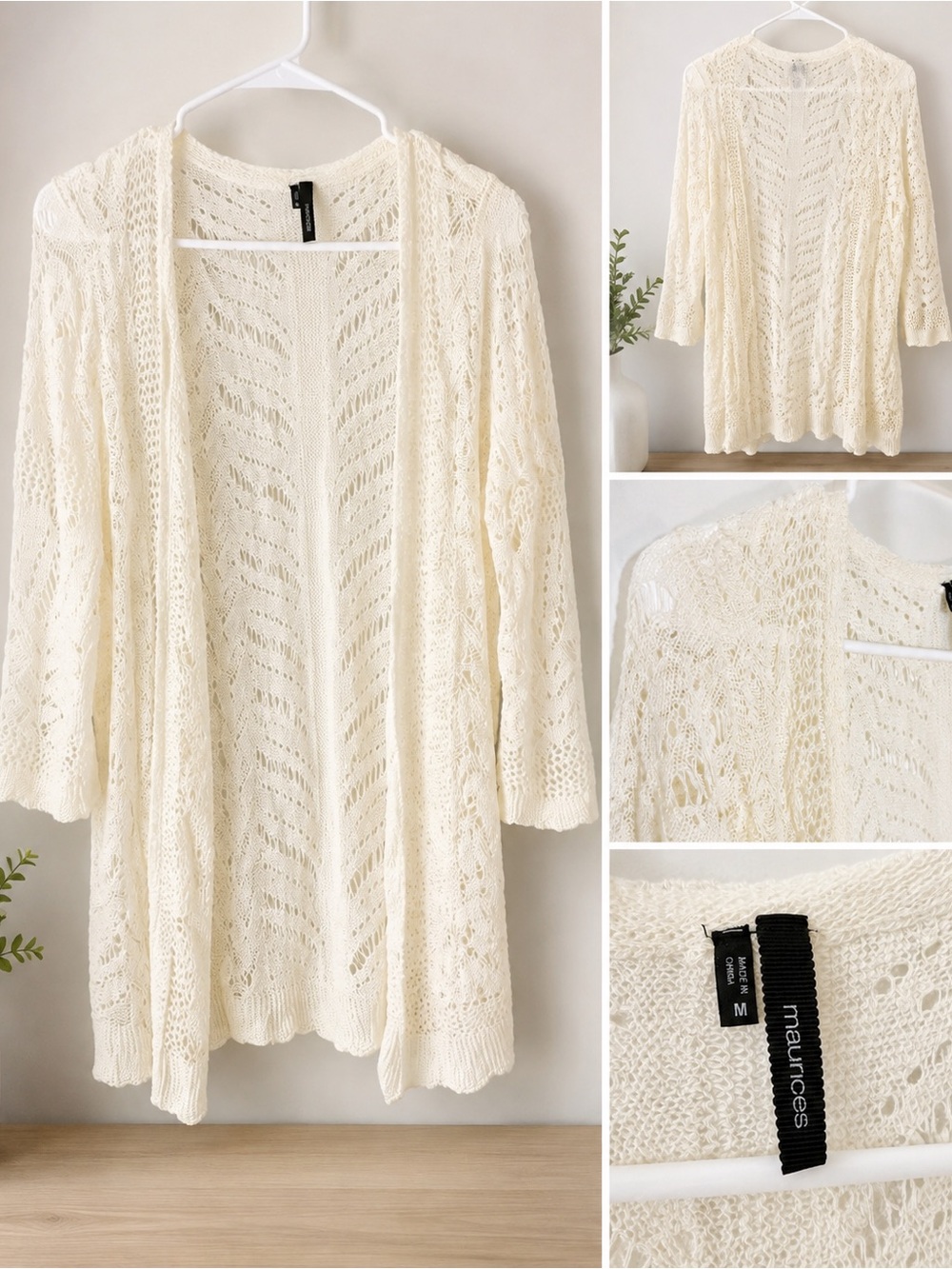 Maurices Cream Open-Front Lace Knit Cardigan